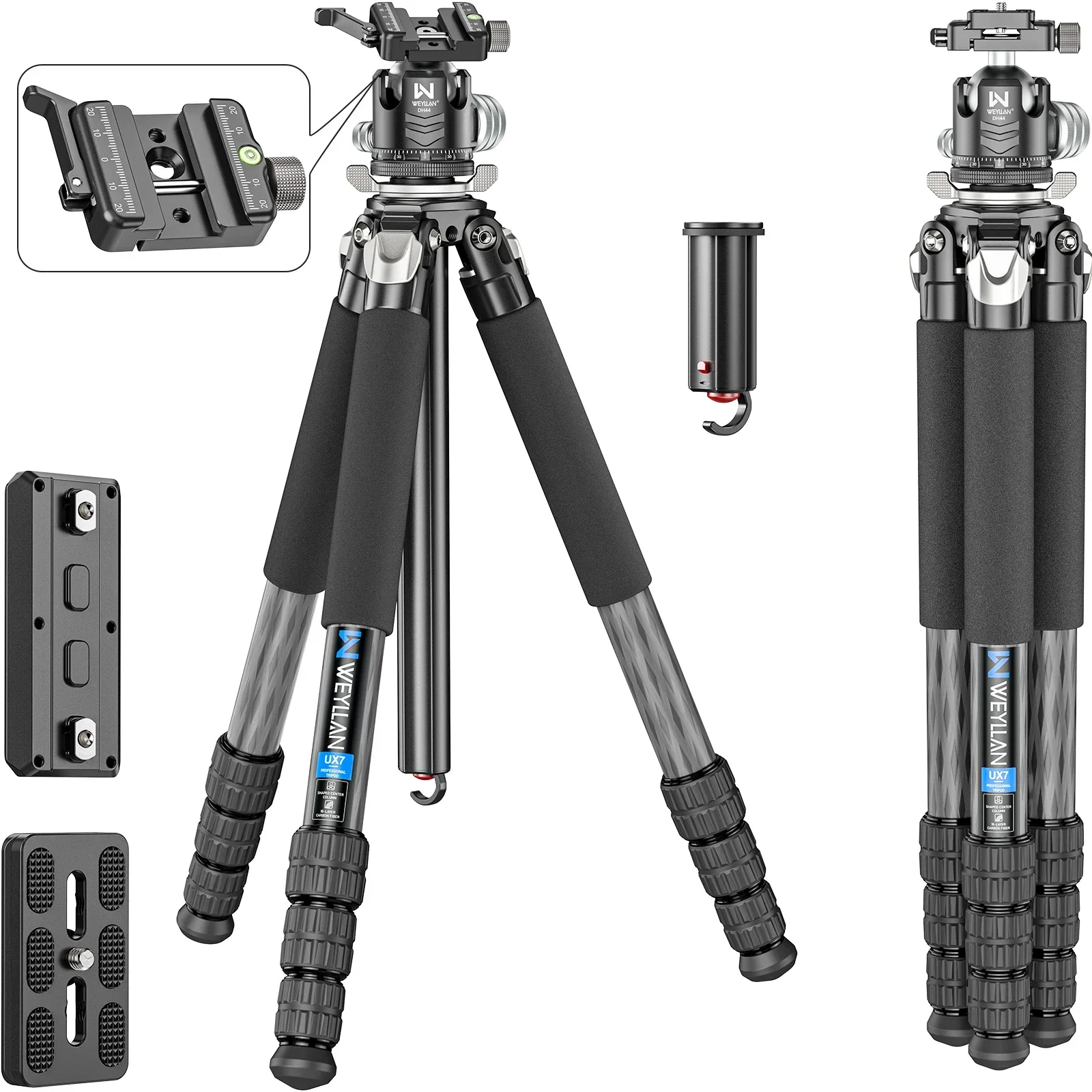 Camera Tripod Carbon - WEYLLAN UX7 Heavy Duty Carbon Fiber