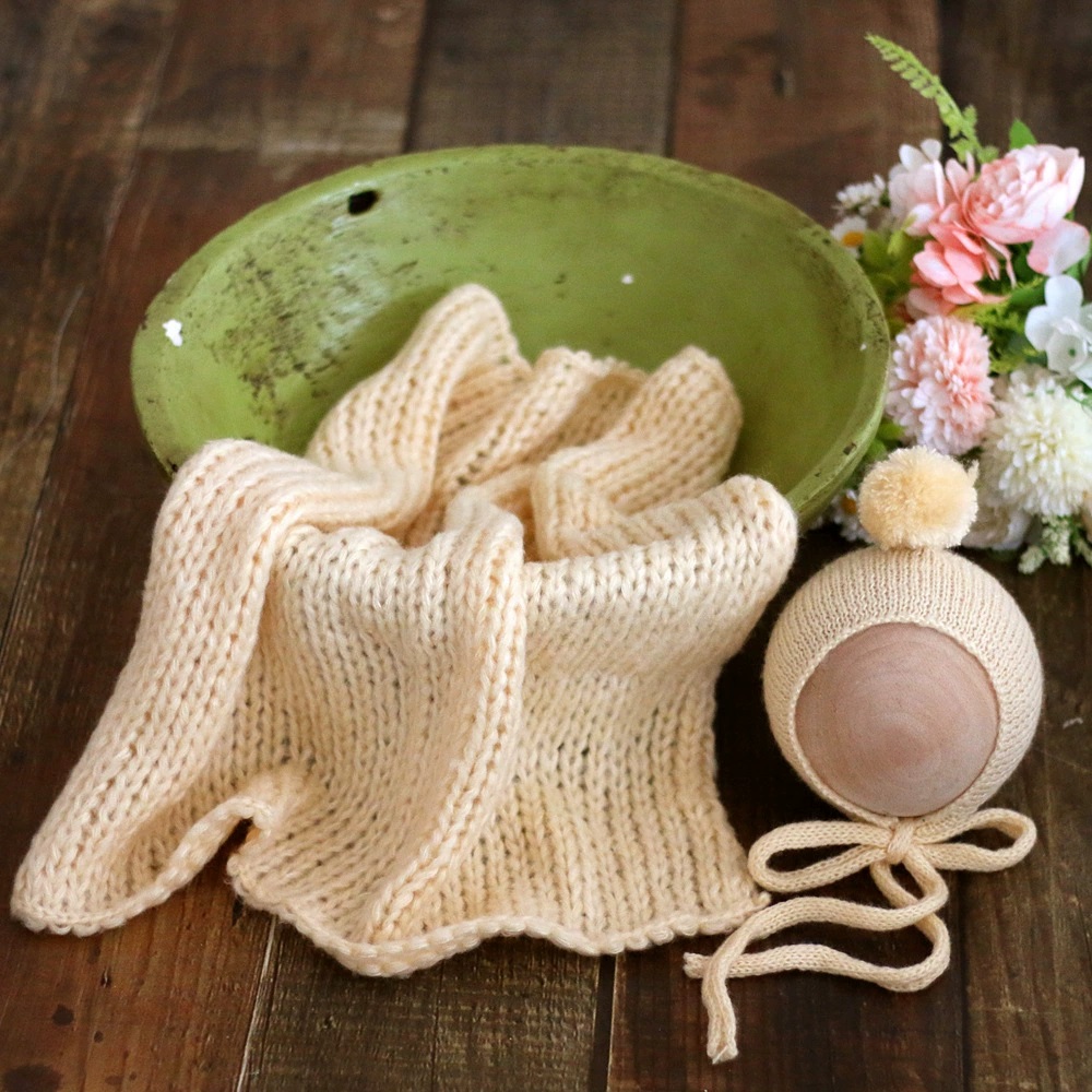 Photography Newborn - Mohair Knitted Baby Blanket with Hat